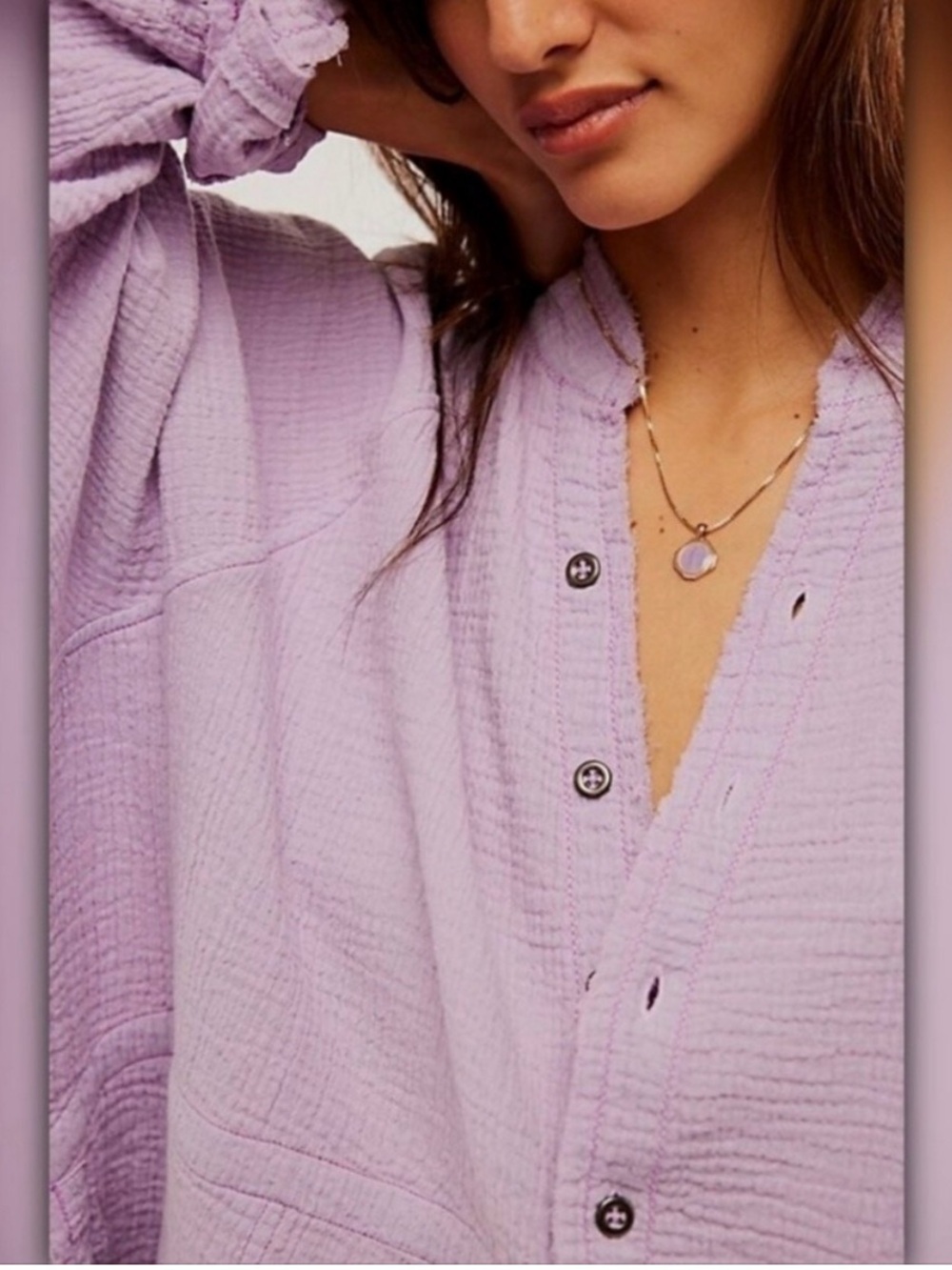 We The Free Summer Daydream Lavender Syrup Gauze Buttonup